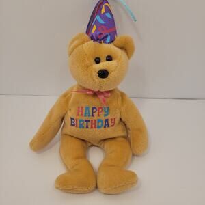 Ty Yellow Birthday Bear with Colorful Party Hat